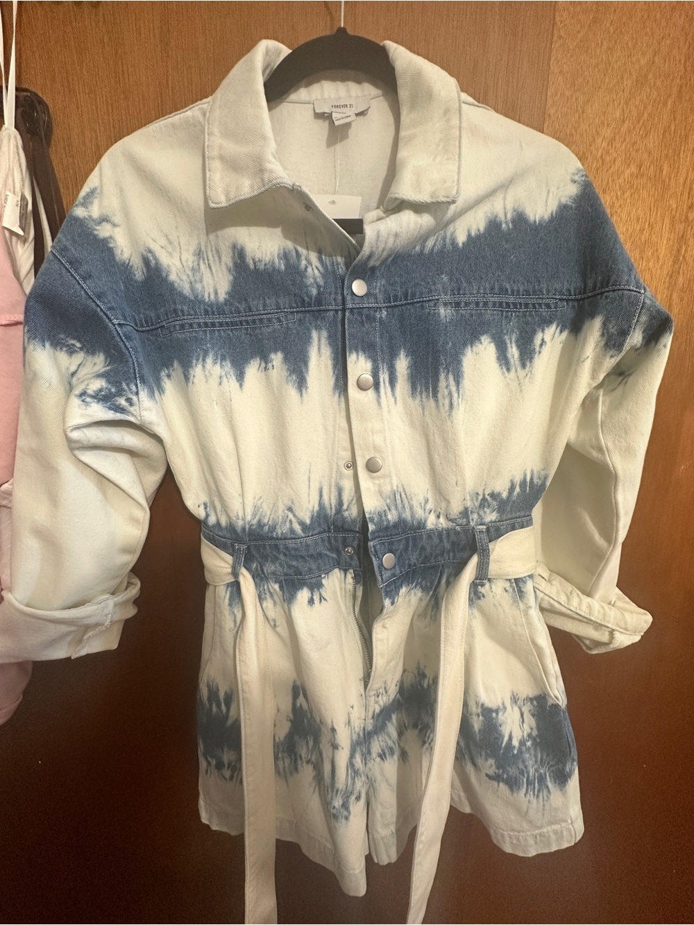 Tie-Dye Denim Jumpsuit in White and Blue